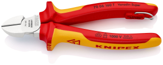 KNIPEX 70 06 160 T Boční štípací kleště izolované s vícekomponentními dutinkami, odzkoušeny podle VDE, s integrovaným izolovaným připevňovacím okem pro připevnění pojistky proti upadnutí chromované 160 mm