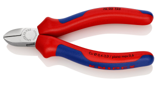 KNIPEX 76 05 125 Boční štípací kleště pro elektromechaniky s vícekomponentními rukojeťmi chromované 125 mm