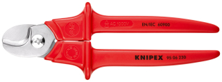 KNIPEX 95 06 230 Kabelové nůžky Rukojeti přestříkány umělou hmotou izolované, s plastovým nástřikem, zkoušené podle norem VDE 230 mm