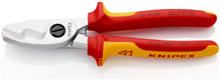KNIPEX 95 16 200 Kabelové nůžky s dvojitým břitem izolované vícesložkovými návleky, certifikace VDE chromované 200 mm