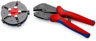 KNIPEX 97 33 02 MultiCrimp® Lisovací kleště s výměnným zásobníkem s vícekomponentními rukojeťmi leštěné 250 mm