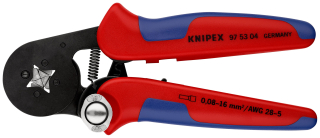 KNIPEX 97 53 04 Samonastavitelné kleště pro lisování kabelových koncovek se zaváděním z boku s vícekomponentními rukojeťmi leštěné 180 mm