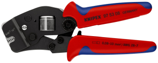 KNIPEX 97 53 08 Samonastavitelné kleště pro lisování kabelových koncovek s čelním zaváděním s vícekomponentními rukojeťmi leštěné 190 mm