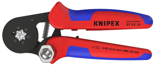 KNIPEX 97 53 14 Samonastavitelné kleště pro lisování kabelových koncovek se zaváděním z boku s vícekomponentními rukojeťmi leštěné 180 mm
