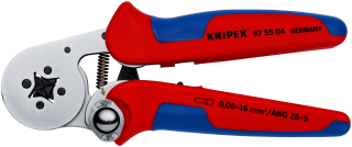 KNIPEX 97 55 04 Samonastavitelné kleště pro lisování kabelových koncovek se zaváděním z boku s vícekomponentními rukojeťmi chromované 180 mm