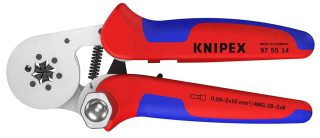 KNIPEX 97 55 14 Samonastavitelné kleště pro lisování kabelových koncovek se zaváděním z boku s vícekomponentními rukojeťmi chromované 180 mm